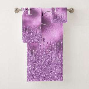Monogram metaal Paars Violet Drijvende Glitter Bad Handdoek