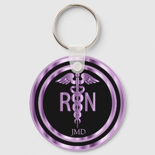 Monogram metaal Paars voor geregistreerde verpleeg Sleutelhanger (Voorkant)