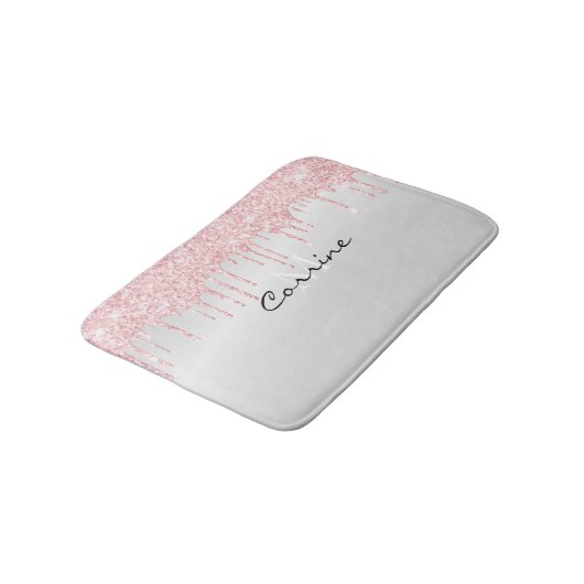 Monogram metaal Platinum & Roze Glitter Driping Badmat (Gekanteld)