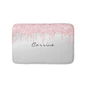 Monogram metaal Platinum & Roze Glitter Driping Badmat (Voorkant)