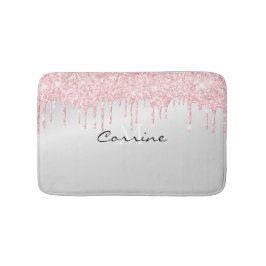 Monogram metaal Platinum & Roze Glitter Driping Badmat