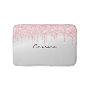 Monogram metaal Platinum & Roze Glitter Driping Badmat