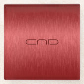 Monogram metaal rode achtergrond glazen onderzetter (Voorkant)