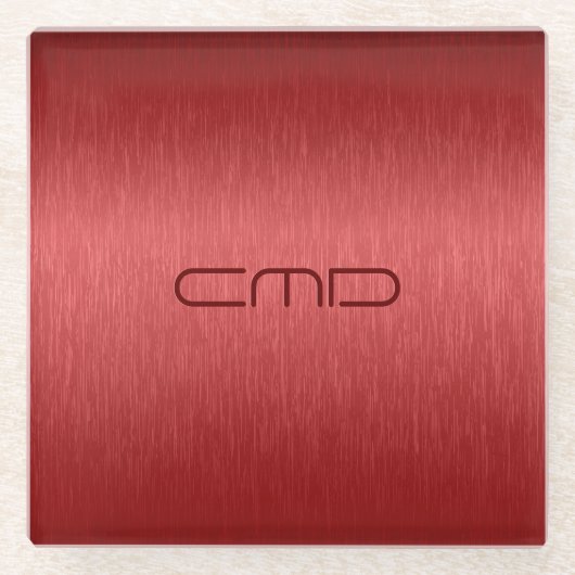 Monogram metaal rode achtergrond glazen onderzetter (Voorkant)