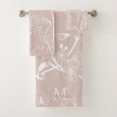 Monogram metaal Roos Glitter & Mauve Floral Bad Handdoek (Insitu)