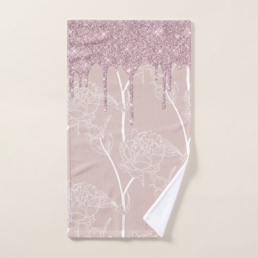 Monogram metaal Roos Glitter & Mauve Floral Bad Handdoek (Handdoek)