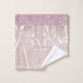 Monogram metaal Roos Glitter & Mauve Floral Bad Handdoek (Wasdoekje)