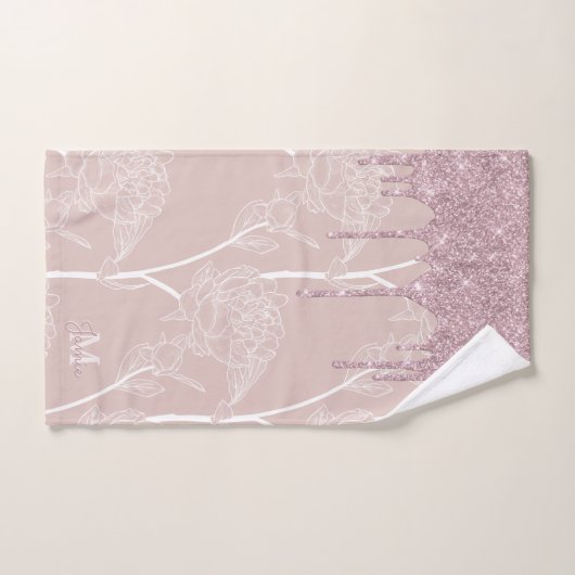 Monogram metaal Roos Glitter & Mauve Floral Bad Handdoek (Handdoek)