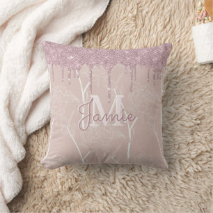 Monogram metaal Roos Glitter & Mauve Floral Kussen