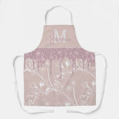 Monogram metaal Roos Glitter & Mauve Floral Schort (Voorkant)
