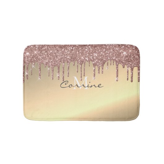 Monogram metaal Roos Gold + 14.000 glitterdruppels Badmat (Voorkant)