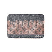 Monogram metaal Roos Gold en zwarte glitter Damask Badmat (Voorkant)