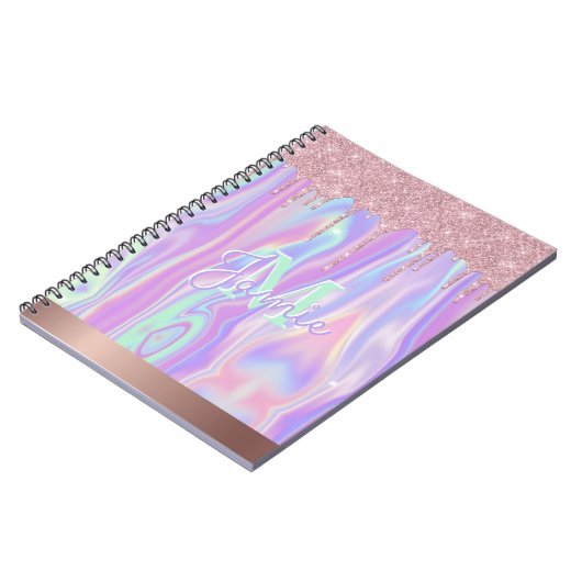 Monogram metaal Roos Gold Glitter & Iridescent Notitieboek (Linkerzijde)