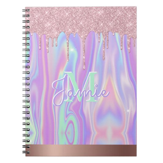 Monogram metaal Roos Gold Glitter & Iridescent Notitieboek (Voorkant)