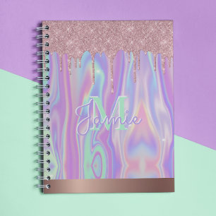 Monogram metaal Roos Gold Glitter & Iridescent Notitieboek