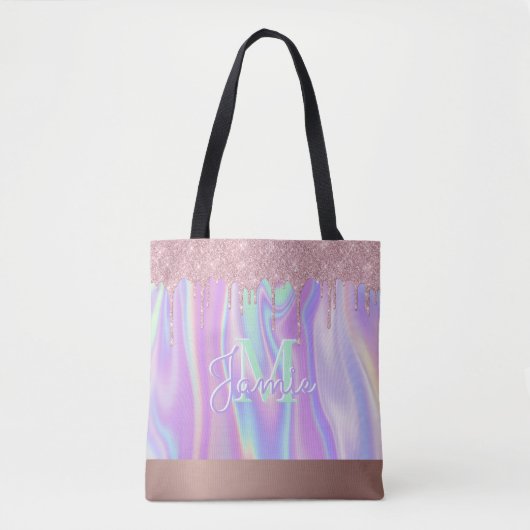 Monogram metaal Roos Gold Glitter & Iridescent Tote Bag (Voorkant)