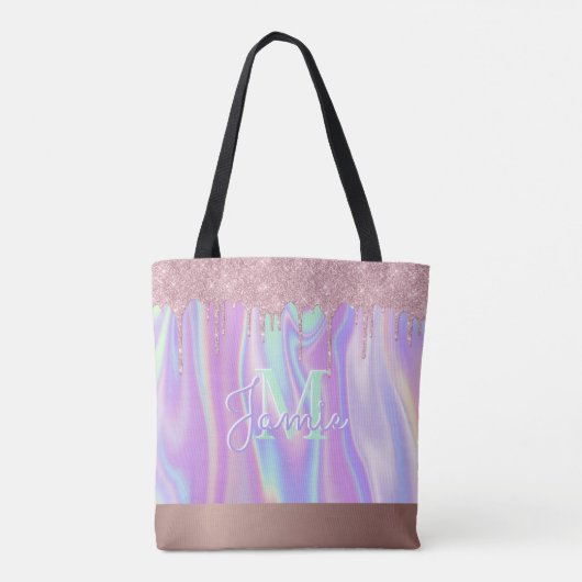 Monogram metaal Roos Gold Glitter & Iridescent Tote Bag (Achterkant)