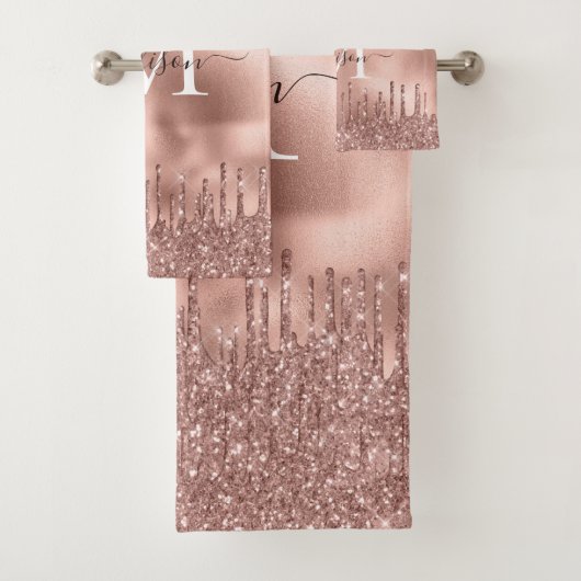 Monogram metaal Roos Goud Roze Drijvende Glitter Bad Handdoek (Insitu)