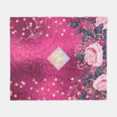 Monogram Metaal Roze Goud Navy Glitters Meisjesach Fleece Deken (Voorkant (Horizontaal))