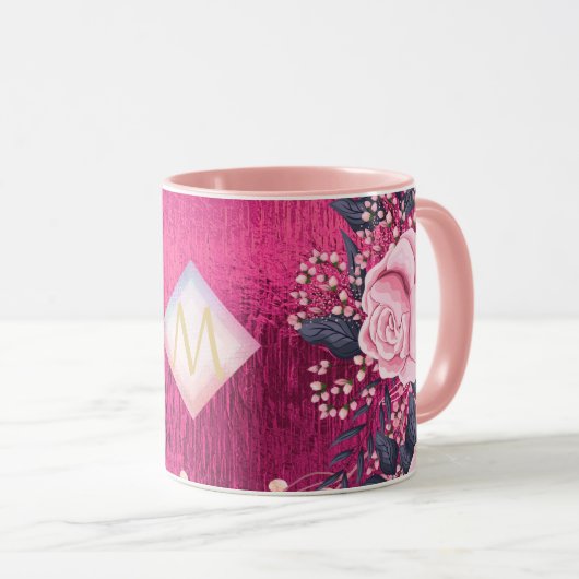 Monogram Metaal Roze Goud Navy Glitters Meisjesach Mok (Voorkant rechts)