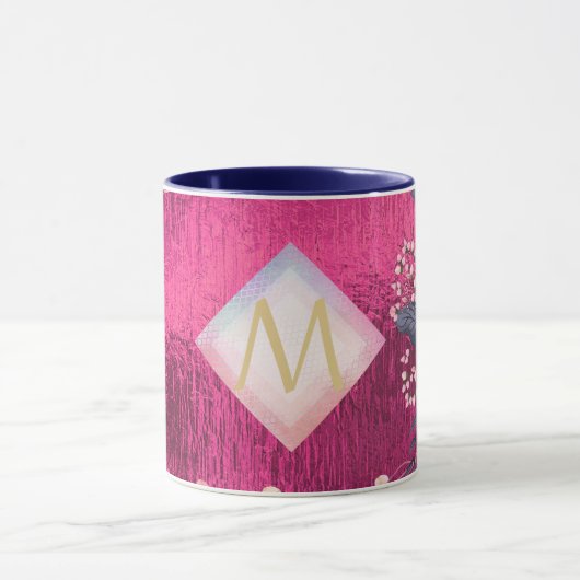 Monogram Metaal Roze Goud Navy Glitters Meisjesach Mok (Midden)