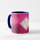 Monogram Metaal Roze Goud Navy Glitters Meisjesach Mok (Voorkant links)