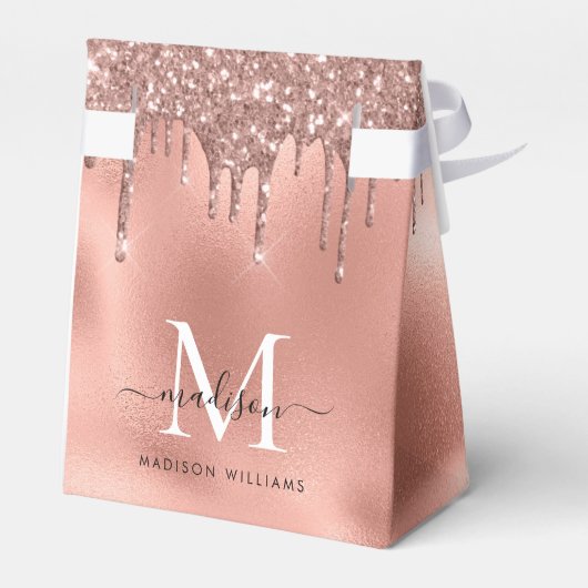 Monogram Metaal Roze Goud Roze Glitter Druppels Bedankdoosjes (Achterkant)