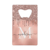 Monogram Metaal Roze Goud Roze Glitter Druppels Creditkaart Flessenopener (Voorkant)