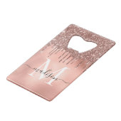 Monogram Metaal Roze Goud Roze Glitter Druppels Creditkaart Flessenopener (Achterkant Gekanteld)