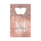 Monogram Metaal Roze Goud Roze Glitter Druppels Creditkaart Flessenopener (Achterkant)