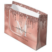 Monogram Metaal Roze Goud Roze Glitter Druppels Groot Cadeauzakje (Voorkant Gekanteld)