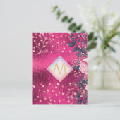 Monogram Metaal Roze Roségoud Marine Glitter Meisj Briefkaart (Staand voorkant)