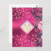 Monogram Metaal Roze Roségoud Marine Glitter Meisj Briefkaart (Voorkant / Achterkant)