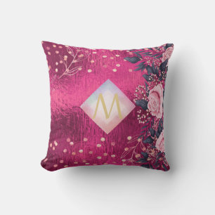 Monogram Metaal Roze Roségoud Marine Glitter Meisj Kussen