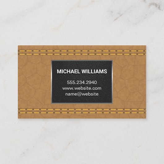 Monogram metaal Trim | Dubbel gelabeld tin-leder Visitekaartje (Achterkant)