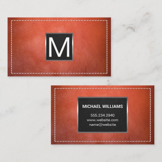 Monogram metaal Trim | Gesitteerd leder Visitekaartje (Voorkant / Achterkant)