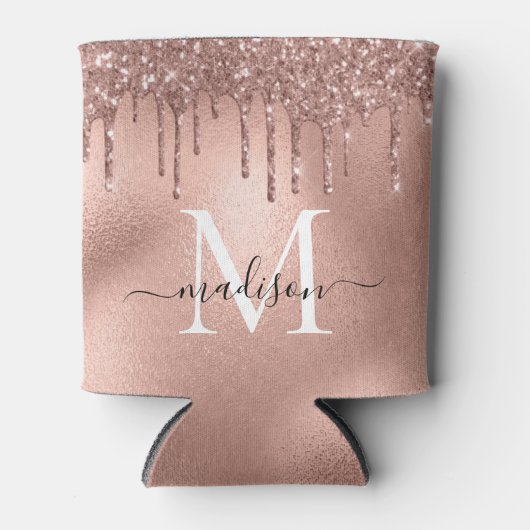 Monogram Metaalachtig Roos Gold Roze Glitter Drive Blikjeskoeler (Voorkant)