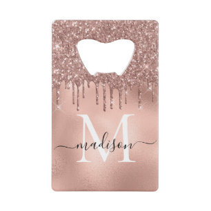 Monogram Metaalachtig Roos Gold Roze Glitter Drive Creditkaart Flessenopener