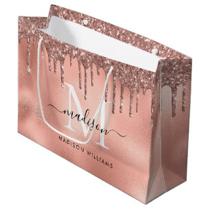 Monogram Metaalachtig Roos Gold Roze Glitter Drive Groot Cadeauzakje