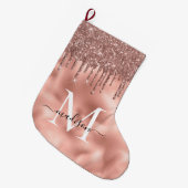 Monogram Metaalachtig Roos Gold Roze Glitter Drive Grote Kerstsok (Voorkant (Hangend))
