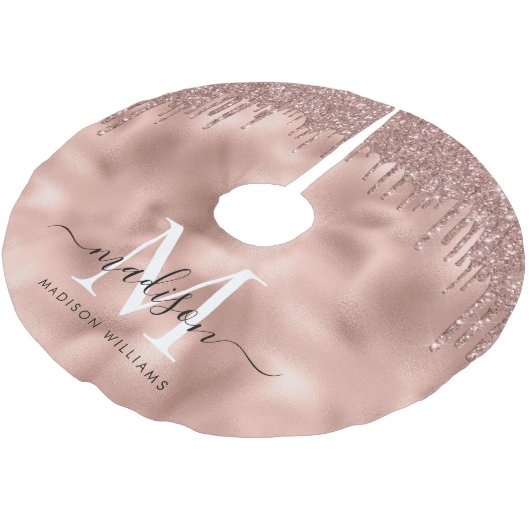 Monogram Metaalachtig Roos Gold Roze Glitter Drive Kerstboom Rok (Gekanteld)