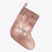 Monogram Metaalachtig Roos Gold Roze Glitter Drive Kleine Kerstsok (Voorkant (Hangend))