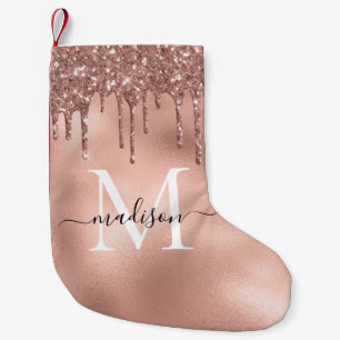 Monogram Metaalachtig Roos Gold Roze Glitter Drive Kleine Kerstsok
