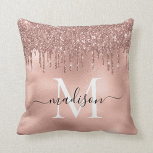 Monogram Metaalachtig Roos Gold Roze Glitter Drive Kussen
