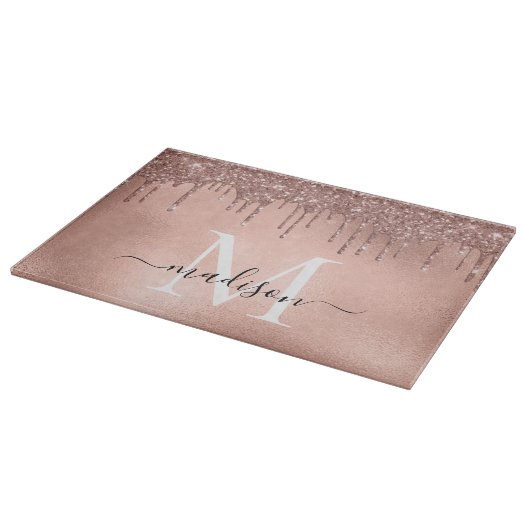 Monogram Metaalachtig Roos Gold Roze Glitter Drive Snijplank (Hoek)