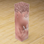 Monogram Metaalachtig Roos Gold Roze Glitter Drive Wijn<br><div class="desc">Monogram Metaalachtig Roos Goud Blush Roze Drijvende Glitter Wine Box</div>