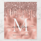 Monogram Metaalachtig Roos Gold Roze Glitter Drive Wijn Etiket (Enkel label)