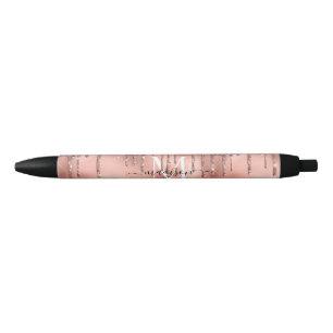 Monogram Metaalachtig Roos Gold Roze Glitter Drive Zwarte Inkt Pen