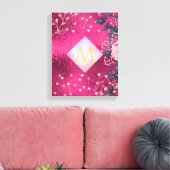 Monogram Metaalachtig Roze Roségoud Marine Glitter Canvas Afdruk (Insitu (Woonkamer))