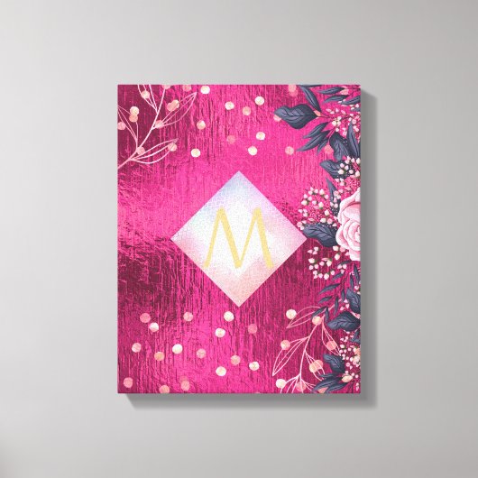 Monogram Metaalachtig Roze Roségoud Marine Glitter Canvas Afdruk (Voorkant)